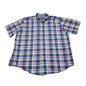 POLO RALPH LAUREN Men Shirt 3XLT Tall Plaid Blue Green Short Sleeve Colored Pony